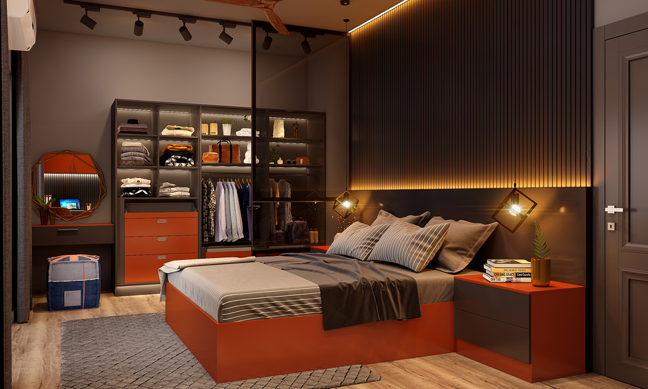 Toughened glass design for wardrobe for a dark themed wardrobe