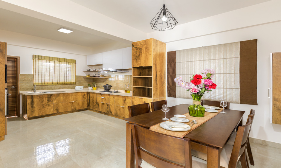 Wooden modern kitchen design which includes wooden furniture