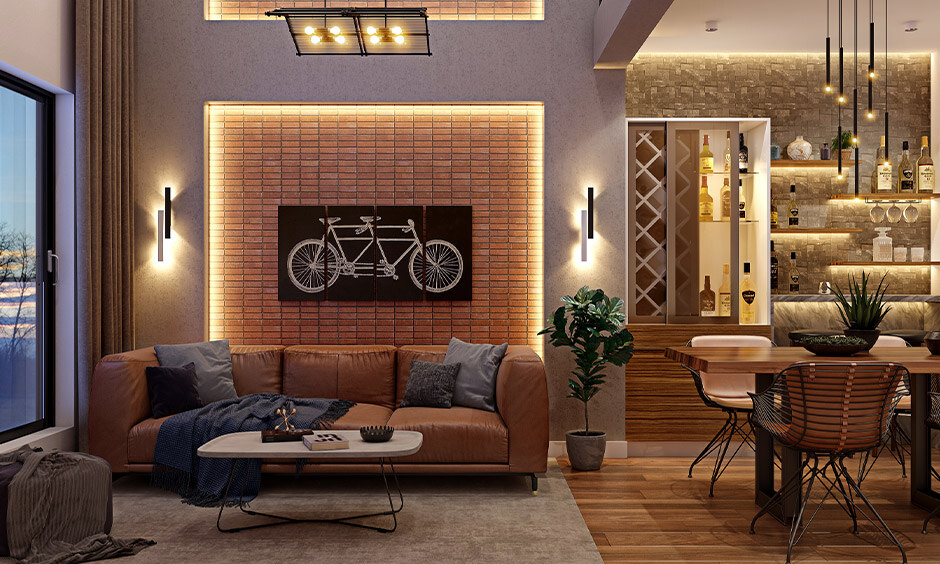 Brick pattern tile wall for living room to exude a beautiful focal point