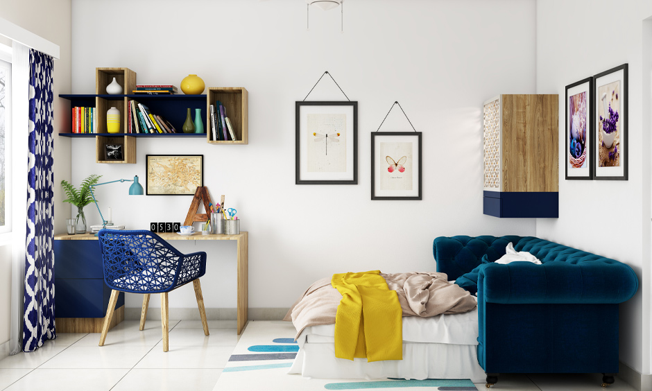 Easy kids’ room decor concept: plush pull-out sofa cum bed is comfortable and compact, making it ideal for small homes