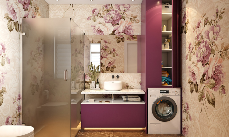 Translucent shower stall in a frosted glass design for door lends an ethereal touch