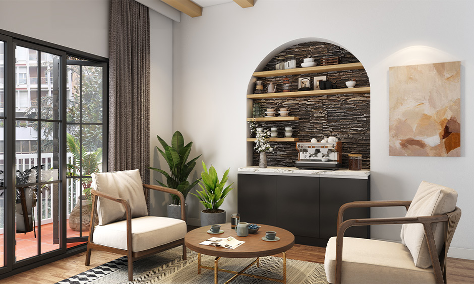 Coffee bar design ideas for living room to celebrate National Coffee Day