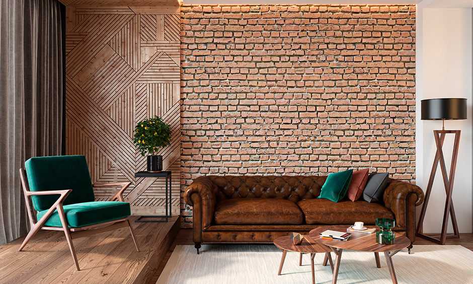 Modern interior design for hall by using a mix of industrial and sustainable elements