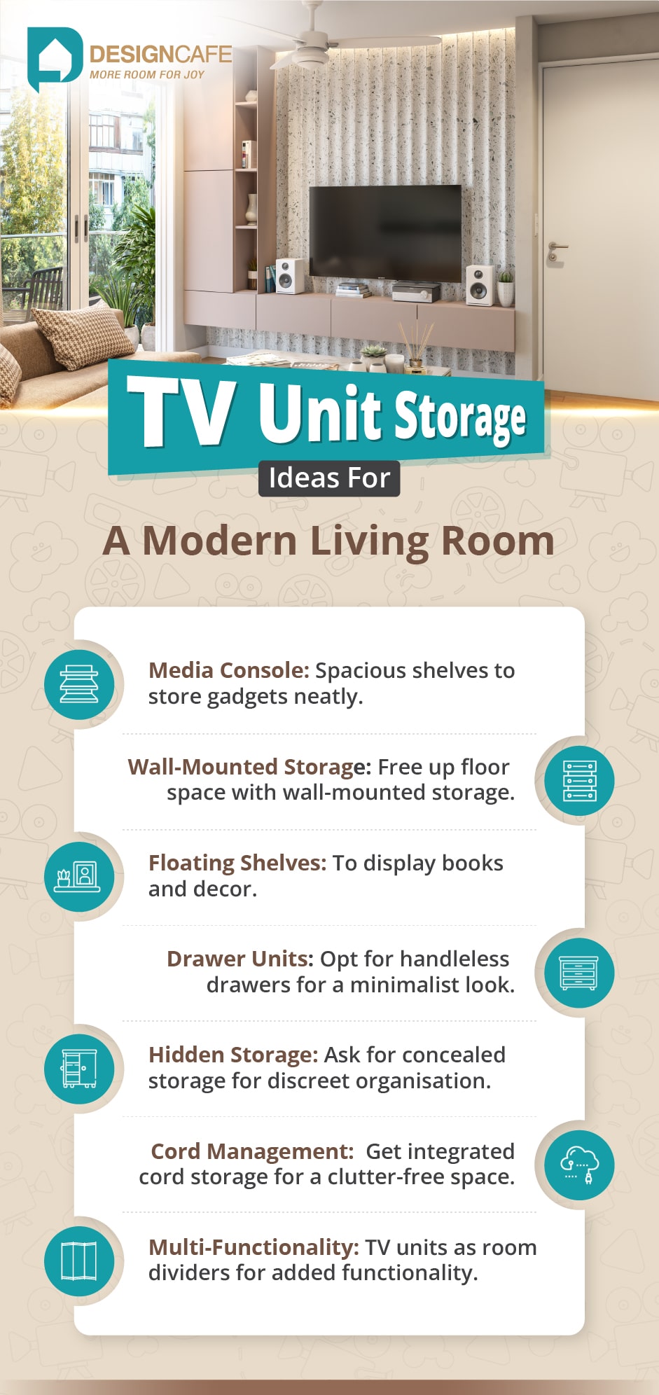 Modern living room with tv unit storage for a clutter-free look