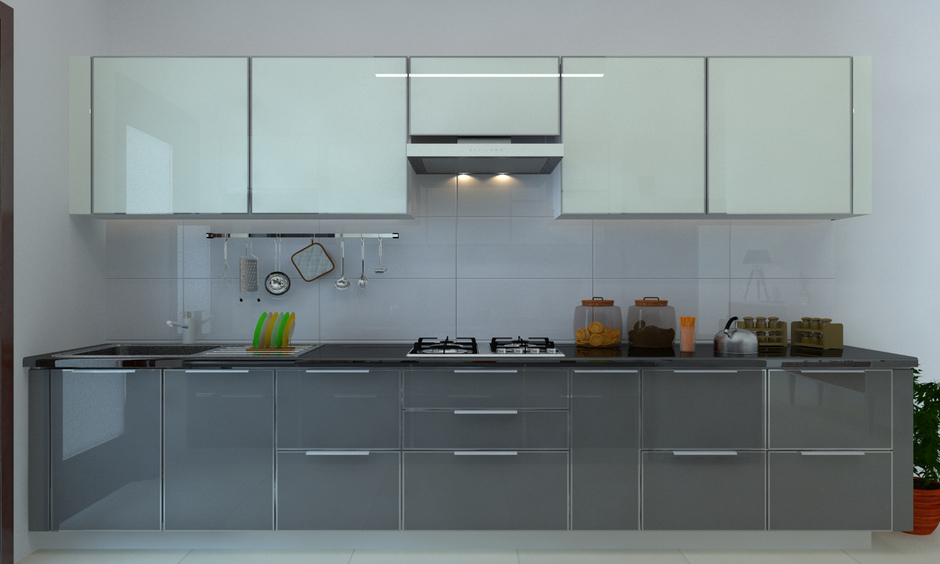Profile aluminium handles for modern kitchen cabinets mounted on the edge of the drawers