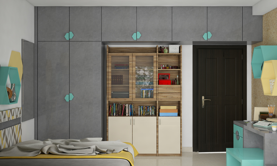 Vertical bedroom wall cabinet design for ensuring soothing appearance