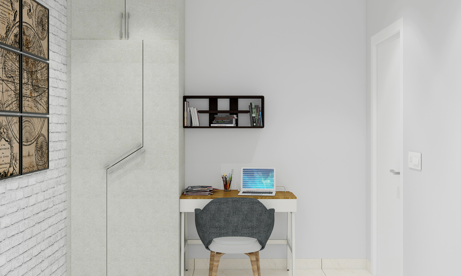 White brick tiles for study room create a calming and contrasting atmosphere