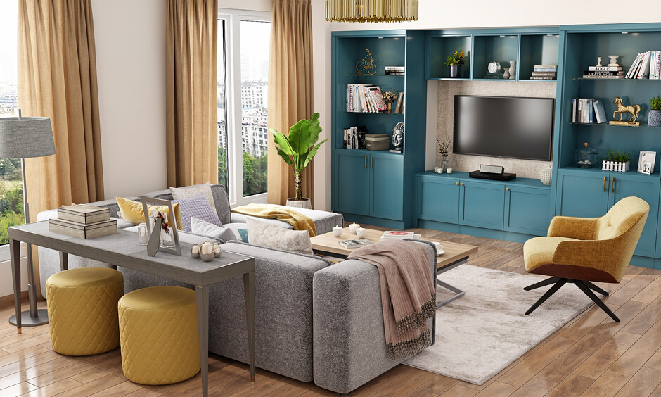 Designer wooden sofa table design for a l-shaped sectional couch