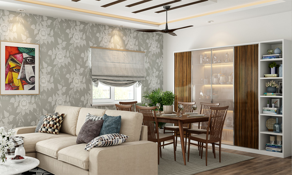 Modern glass crockery unit design which is closed and translucent