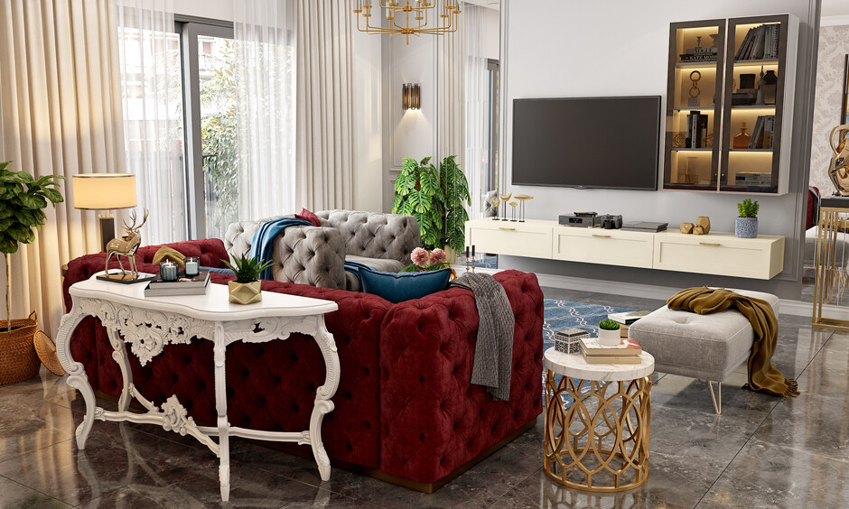 Neoclassical sofa set table design for a luxurious look