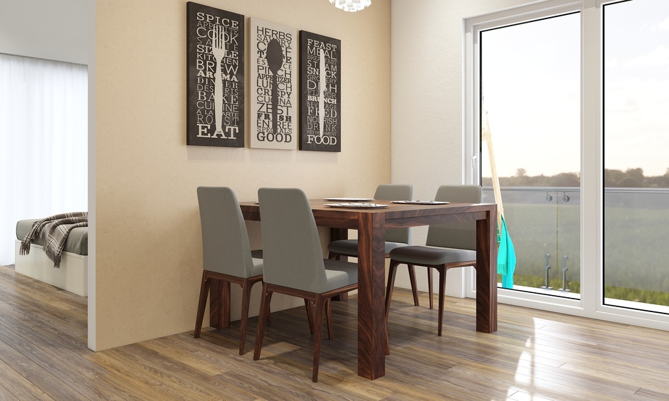 Small dining room interior design incorporates a dining table that can accommodate up to four people