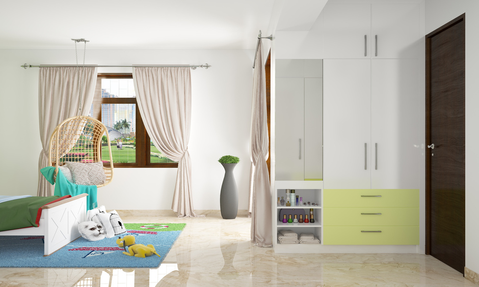 Wooden hanging chair for bedroom with a minimalist design