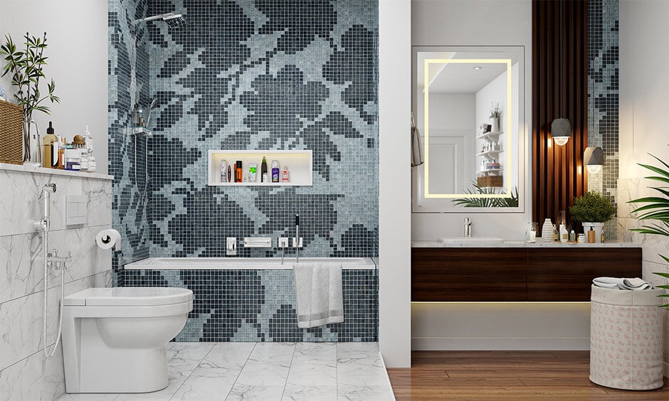 Aqua blue bathroom tiles with a modern design