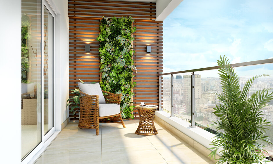 Ceramic tile flooring design for a balcony in light colours