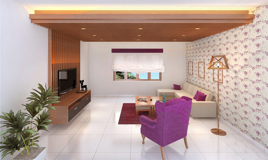 Ceramic glazed tile flooring for the living room to add depth to the space