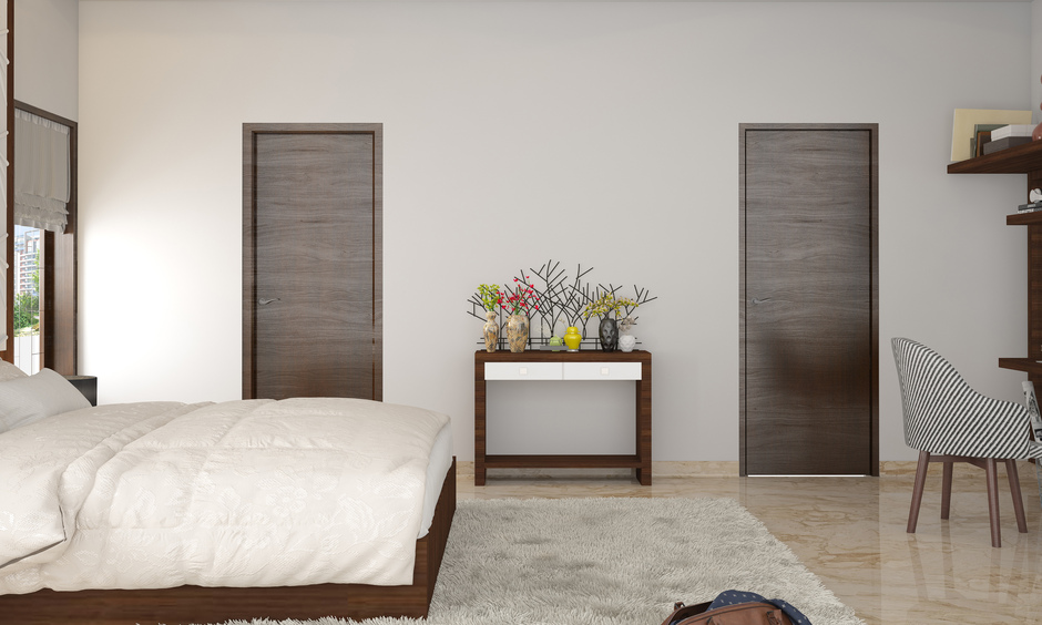 Cheap console table with storage in the bedroom has a warm finish