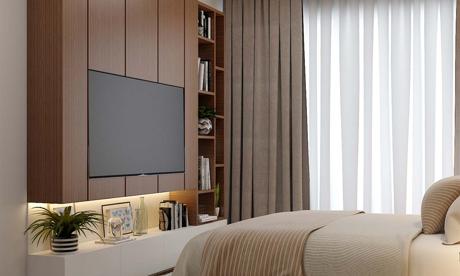 Bedroom TV cabinet design which has a contemporary rustic charm