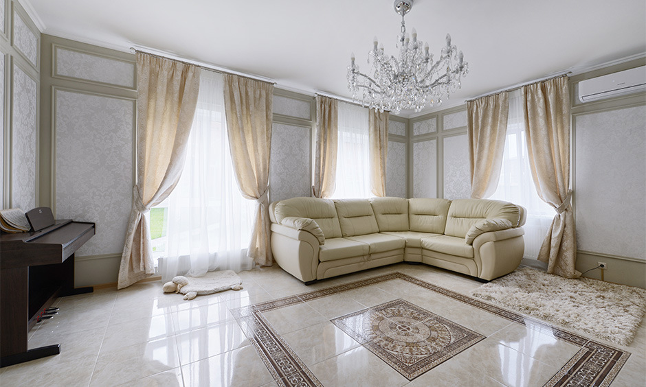 Double-glazed vitrified tiles in vibrant colours for the living room