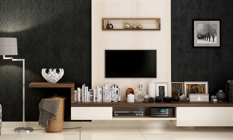 A master bedroom TV cabinet design which is simple but has extravagant appearance