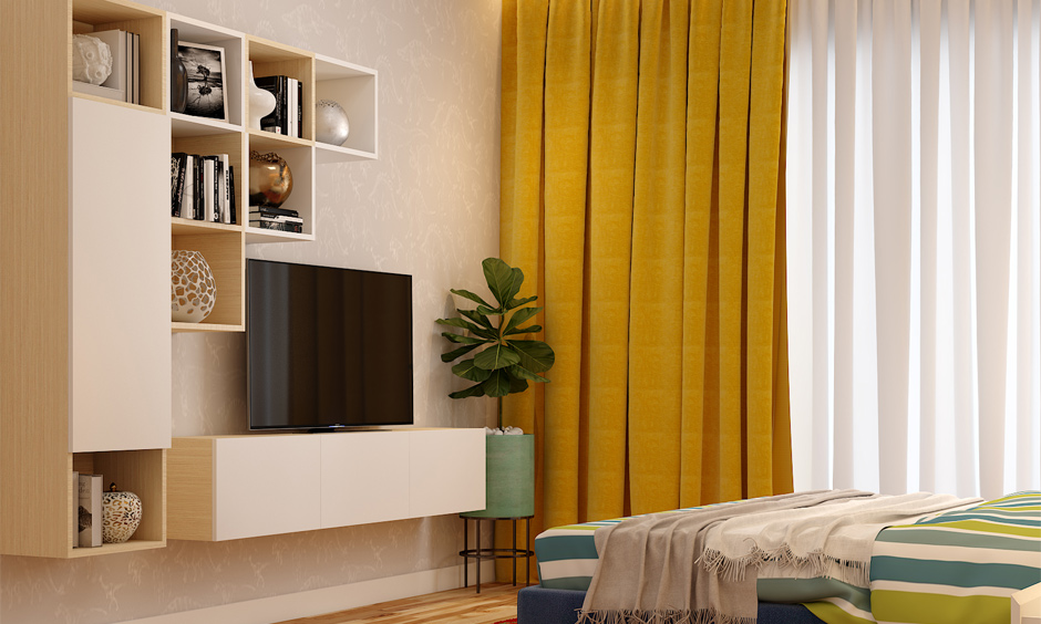 Bedroom TV cabinet design in Indian style, which is versatile