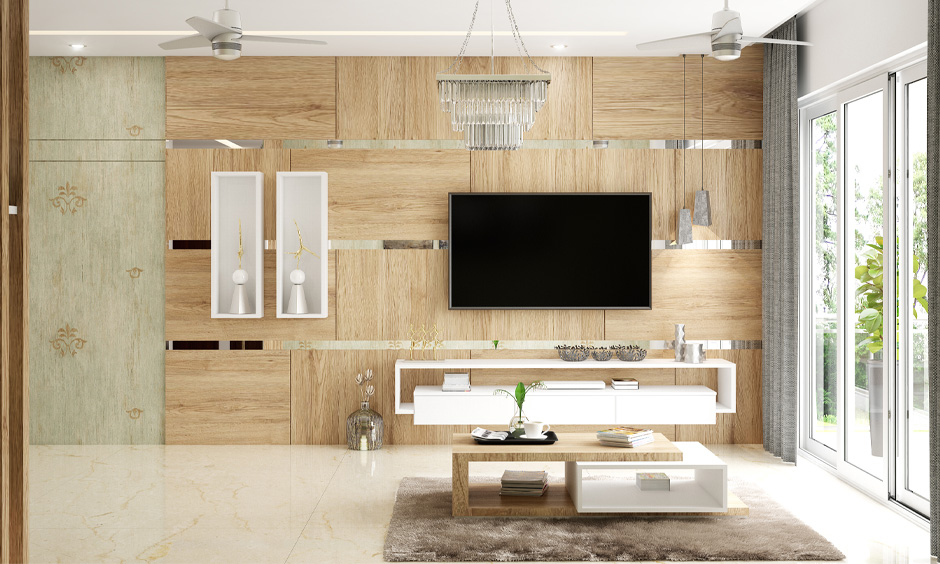 Minimalistic white console table with storage in the living room creates a stylish focal point