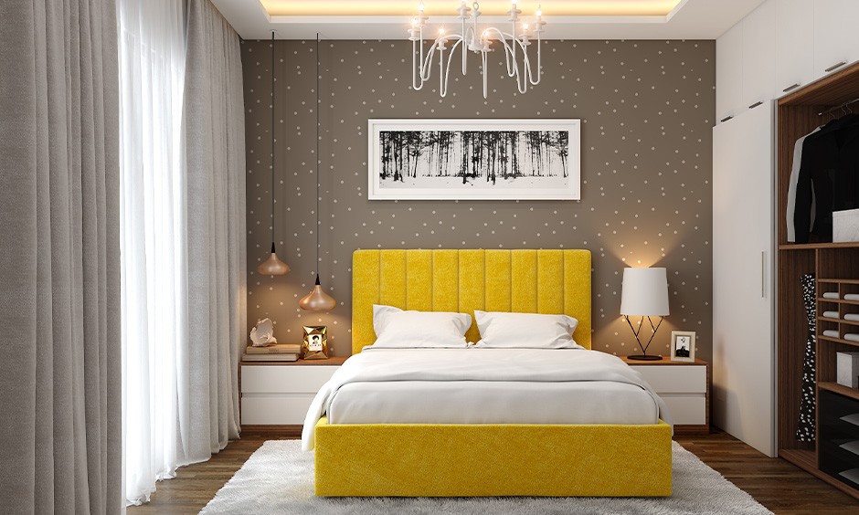 Polka-dotted beige aesthetic wallpaper for bedroom exudes serenity and sophistication