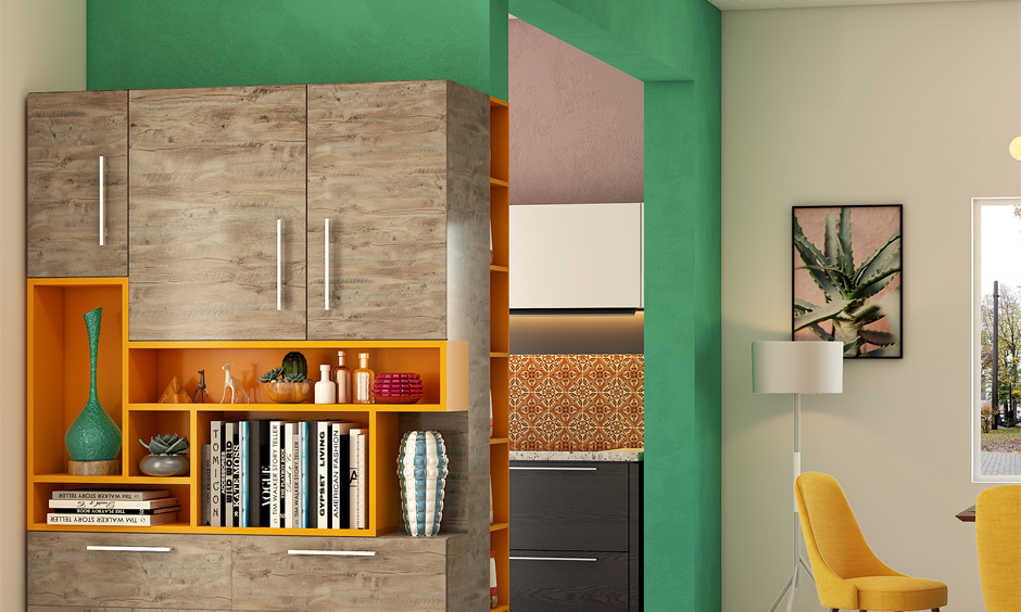 Brown hues with light green wall colour combination