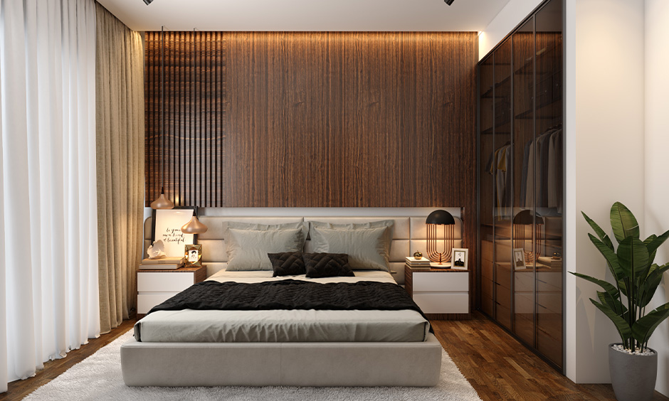 Cosy bedroom aesthetic idea incorporating blinds, plush rugs and lights creates a magical ambience