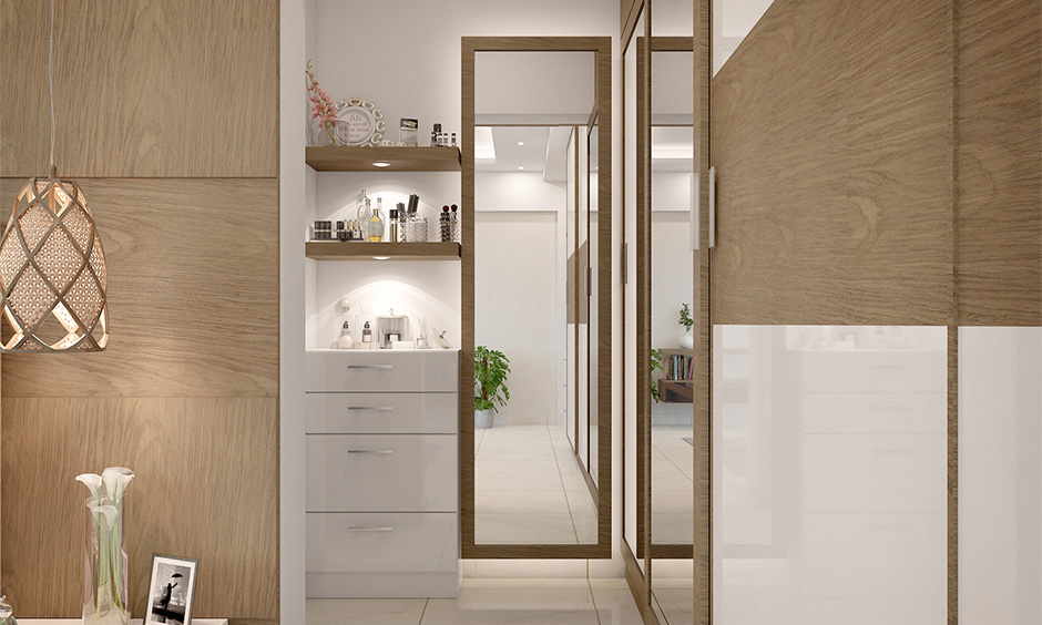Dressing table mirror with storage and two floating shelves