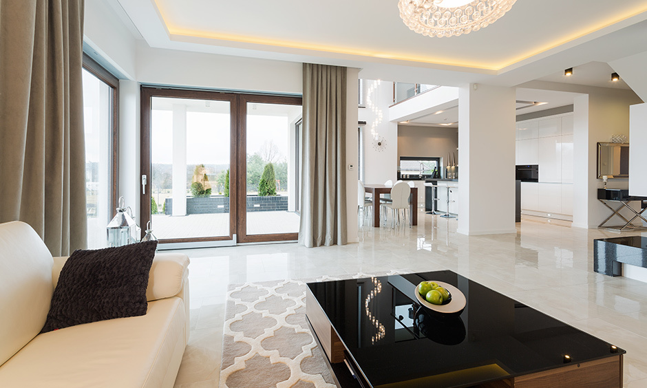 High gloss tea table design in wooden glass style for a glamorous look