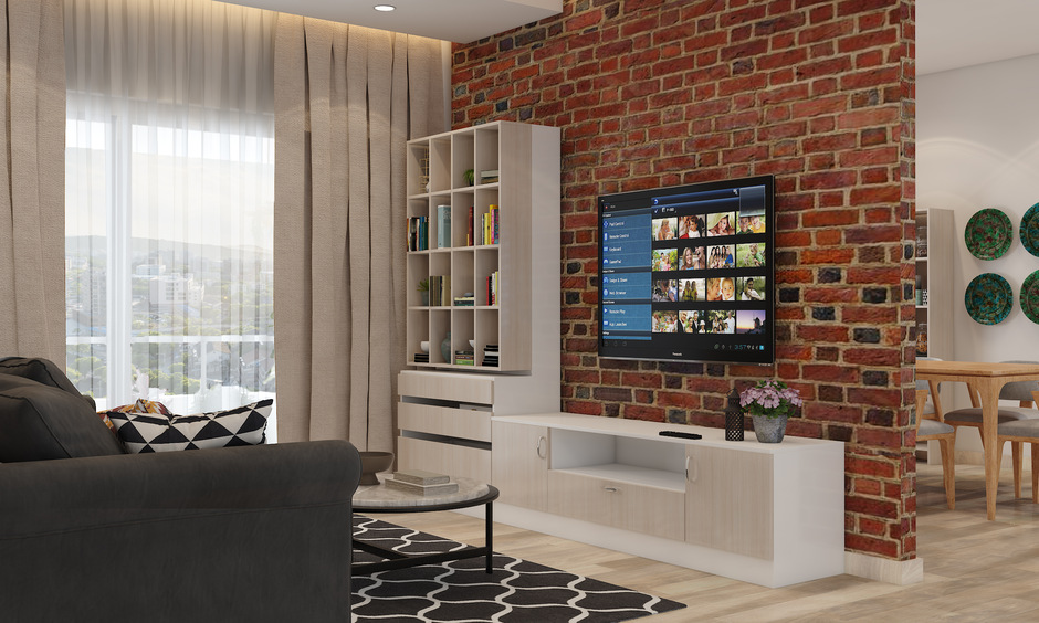 Modern interior wall design by using red-brown bricks for a gorgeous look