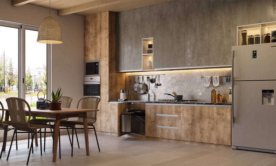 MDF board cutting designs for a kitchen in neutral brown hues