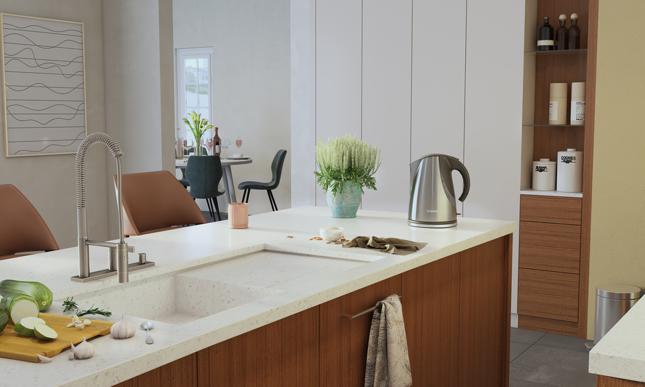 Modern kitchen sink size: length (30-48 inches), width (22 inches), depth (8-10 inches)