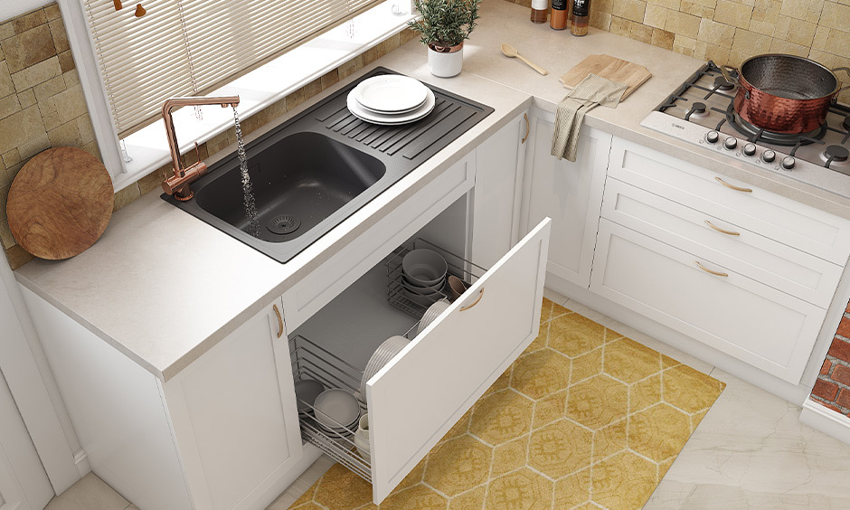 Modern kitchen sink in India attached with drainboard