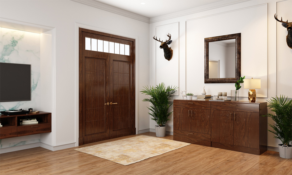 Wood-framed mirror for living room