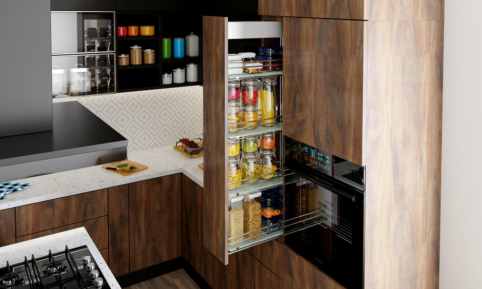 Pull-out kitchen pantry unit for efficient storage and organisation