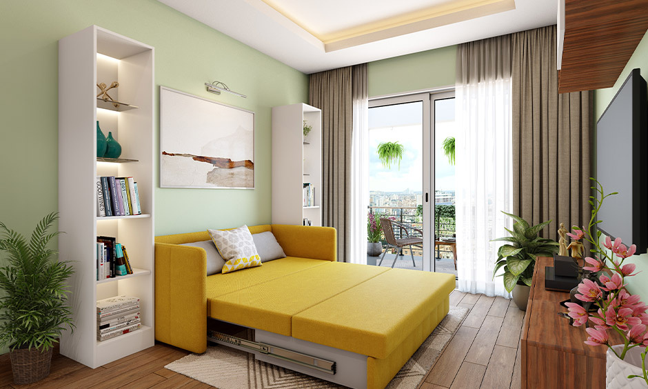 Single to double bed pull-out design, which is a versatile option
