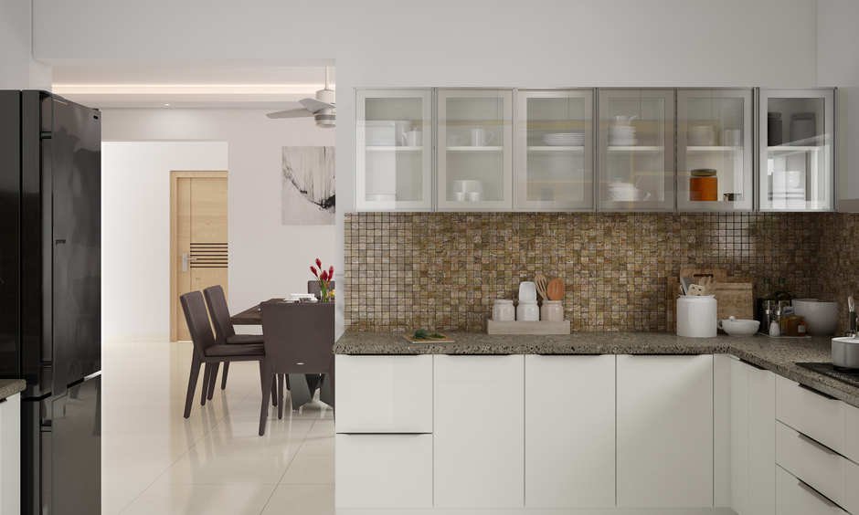 Upper kitchen glass door cabinets for enhanced visuals