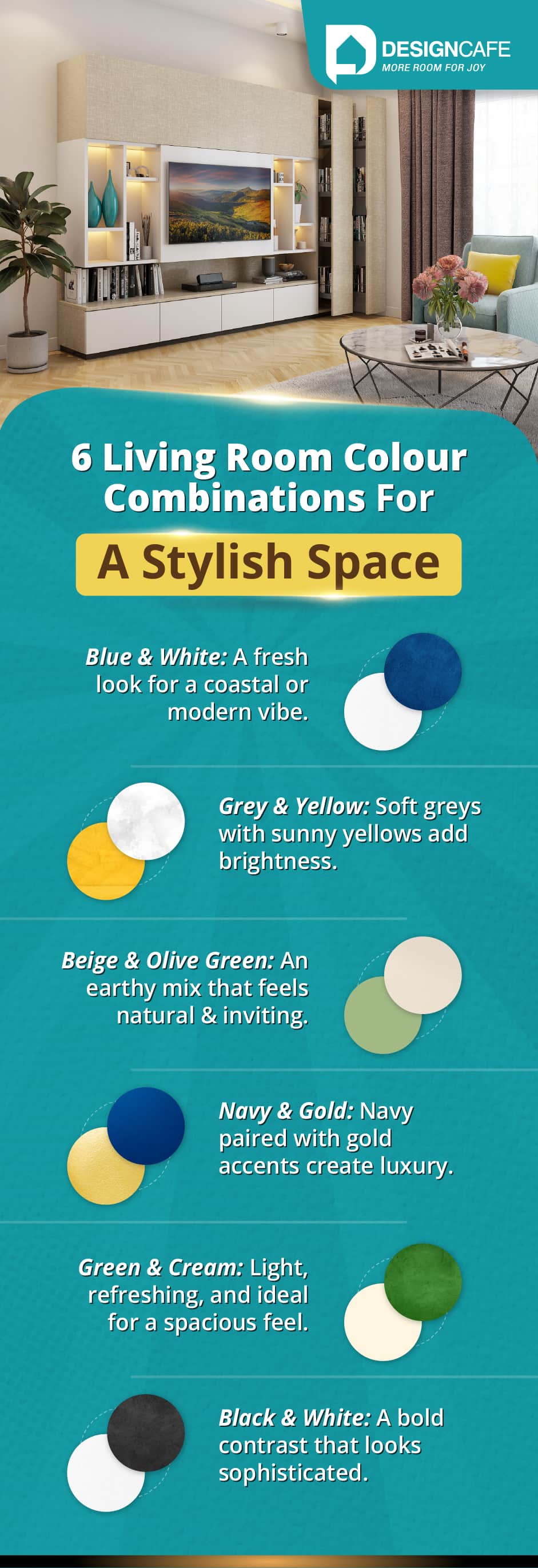 Six trendy colour combinations for a stylish living room design