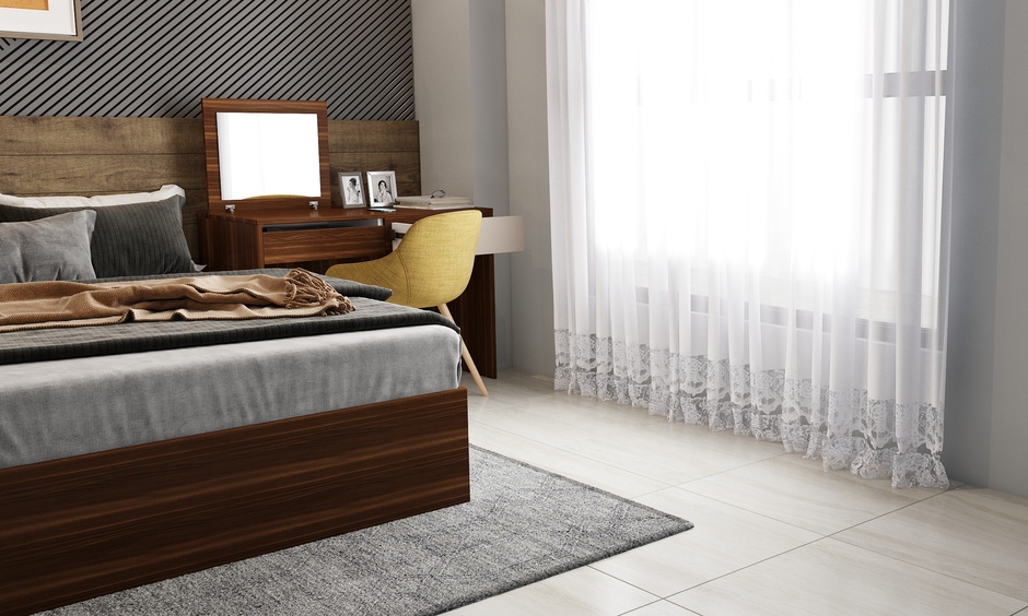 Bedroom interior design trends with decorative curtain edges
