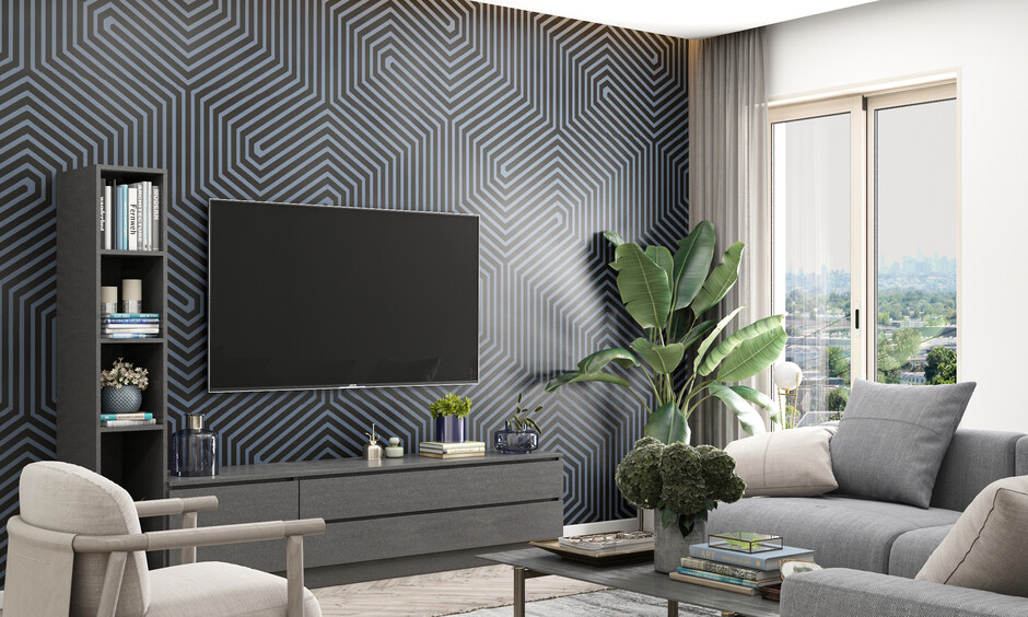 Black textured wallpaper, which is bold and makes a statement