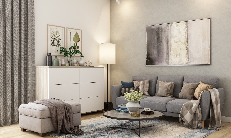 2024 current living room trends are adding depth through textures with throws, jute, and woven materials
