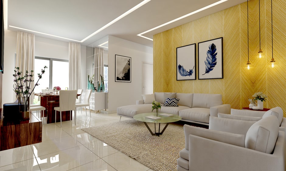 Decorating white walls in the living room with earthy and natural tones/textures