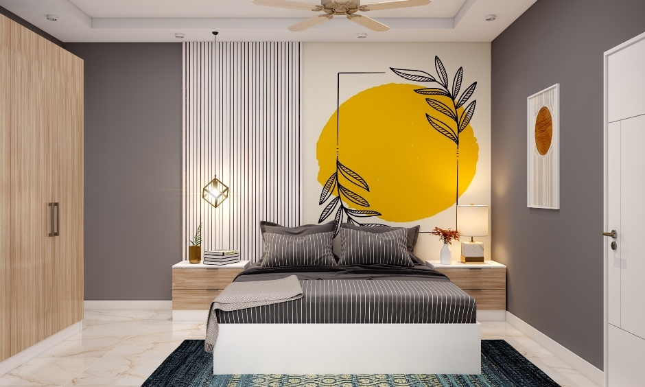 Floral wall stencil design for bedroom adds a touch of nature