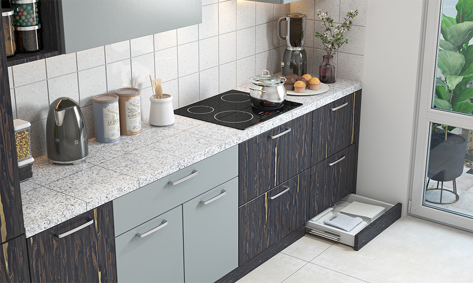 kitchen with white granite countertop adds a touch of sophistication