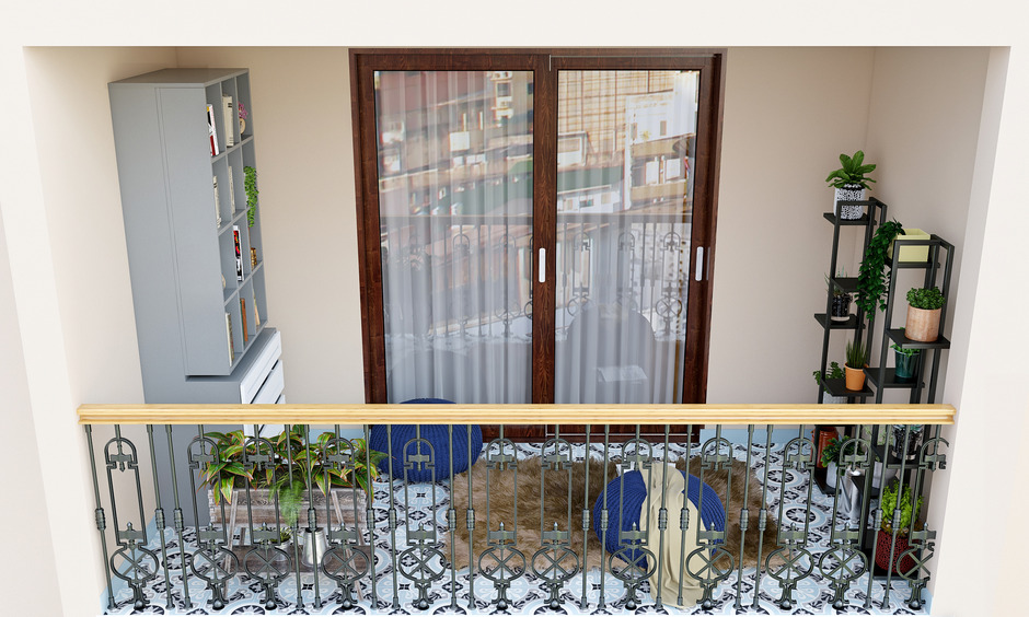 Modern steel railing design for the balcony to match the colour theme of the home
