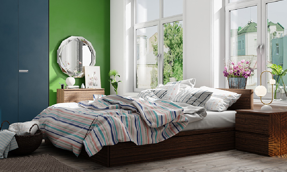 Small master bedroom room design ideas with an accent wall on a budget