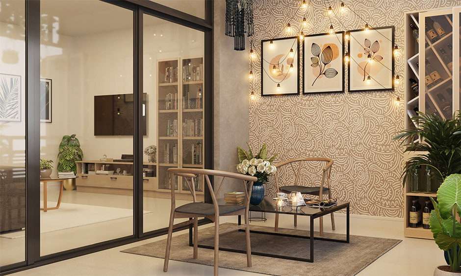 Date ideas in the house balcony: Hang fairy lights, bring out two chairs and coffee table for perfect date night