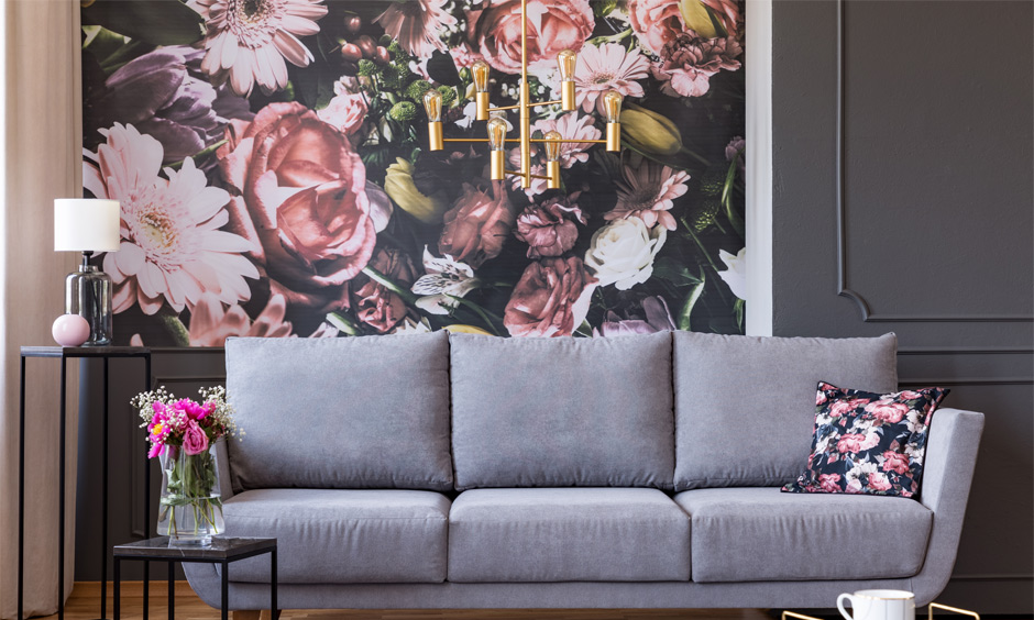 Floral wallpaper design for the living room, which offers instant transformation