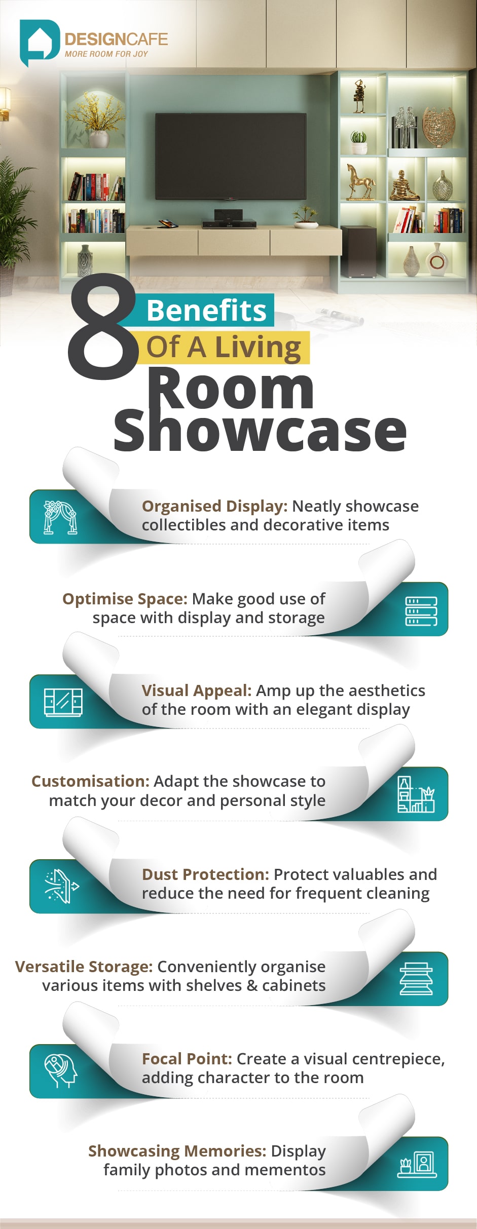 Elevate your living room with a showcase: explore 8 benefits and design inspiration